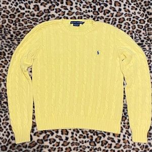 Vintage Ralph Lauren M Womens Unisex Pullover Sweater Yellow Cable Knit Crew